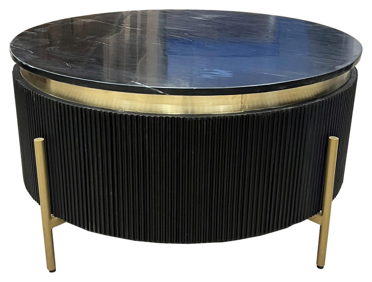 COUCHTISCH Mangoholz vollmassiv 80/80/45 cm rund Schwarz, Goldfarben  - Goldfarben/Schwarz, Design, Holz/Stein (80/80/45cm) - Landscape