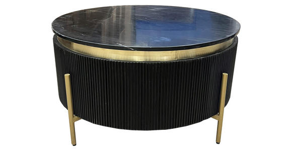 COUCHTISCH Mangoholz vollmassiv 80/80/45 cm rund Schwarz, Goldfarben  - Goldfarben/Schwarz, Design, Holz/Stein (80/80/45cm) - Landscape