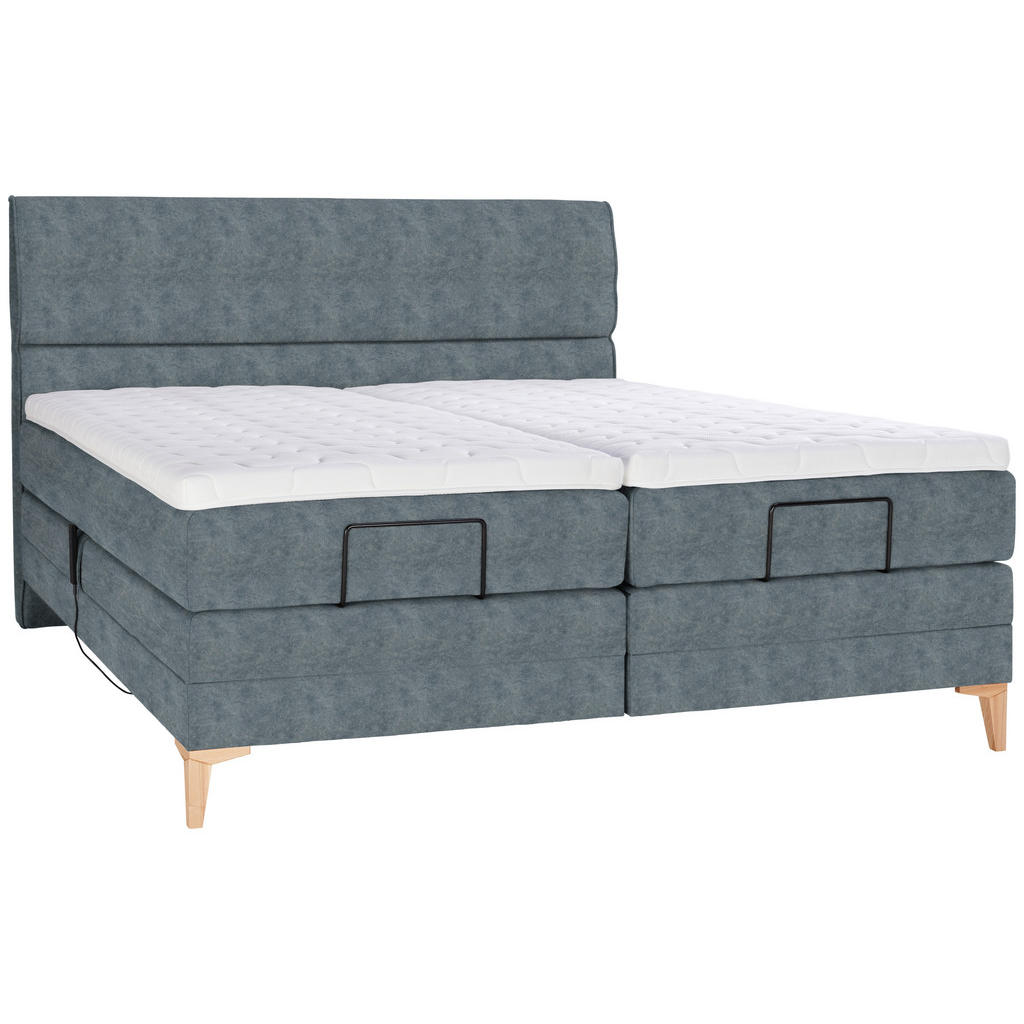 Thumbnail - Voleo Boxspringbett, Dunkelgrau, Textil, Eiche, massiv, H2 + H3, 7-Zonen, Höhe ca. 19 cm, 180x200 cm, Über- und Sondergr...