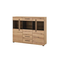 HIGHBOARD  160/126/42 cm 2 Schublade(n)  - Eichefarben/Schwarz, Design, Glas/Holzwerkstoff (160/126/42cm) - Livetastic