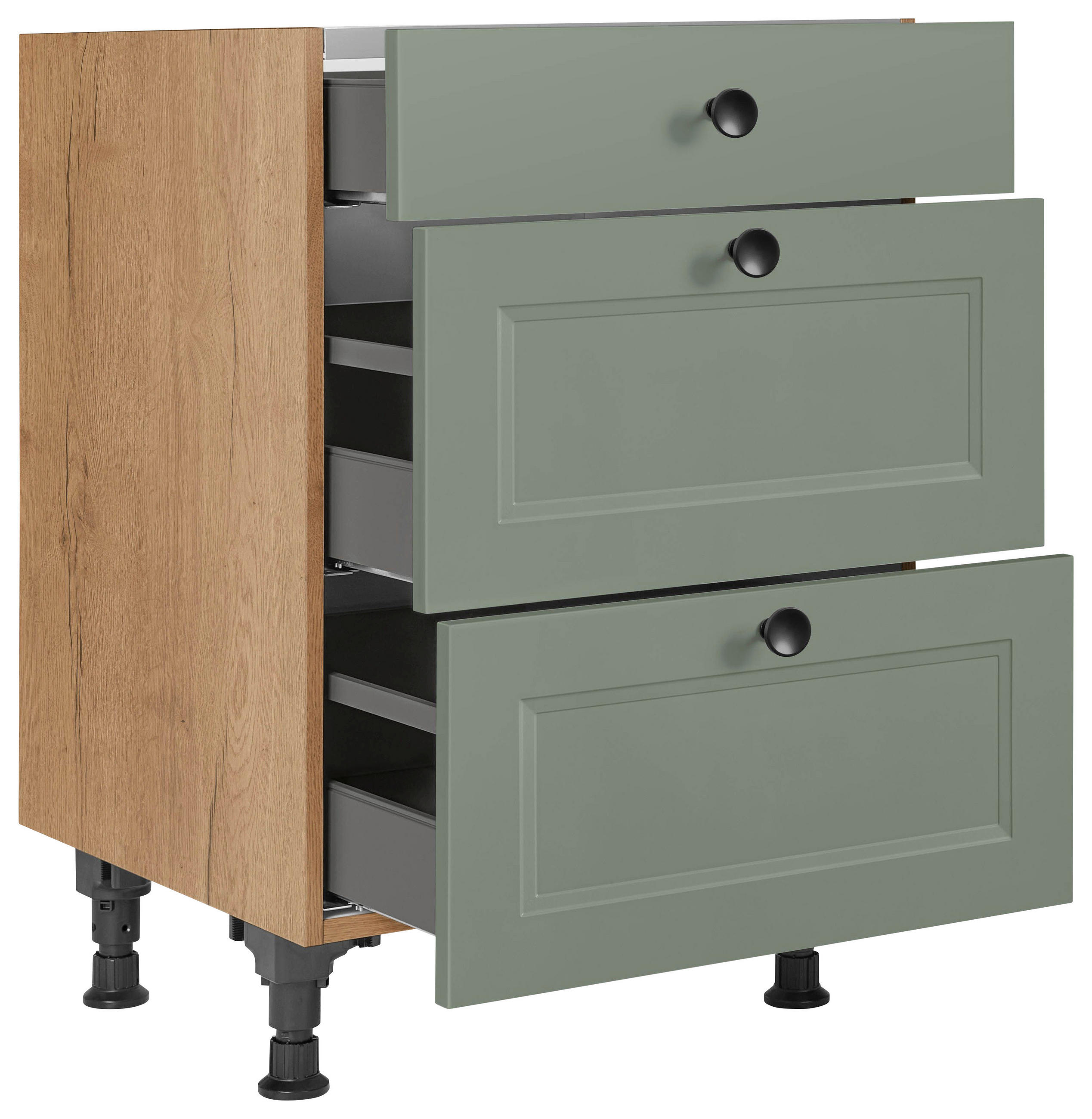 KOCHFELDUMBAUSCHRANK 60/87/56 cm  in Grün, Eichefarben  - Eichefarben/Schwarz, MODERN, Holzwerkstoff/Metall (60/87/56cm) - Nobilia