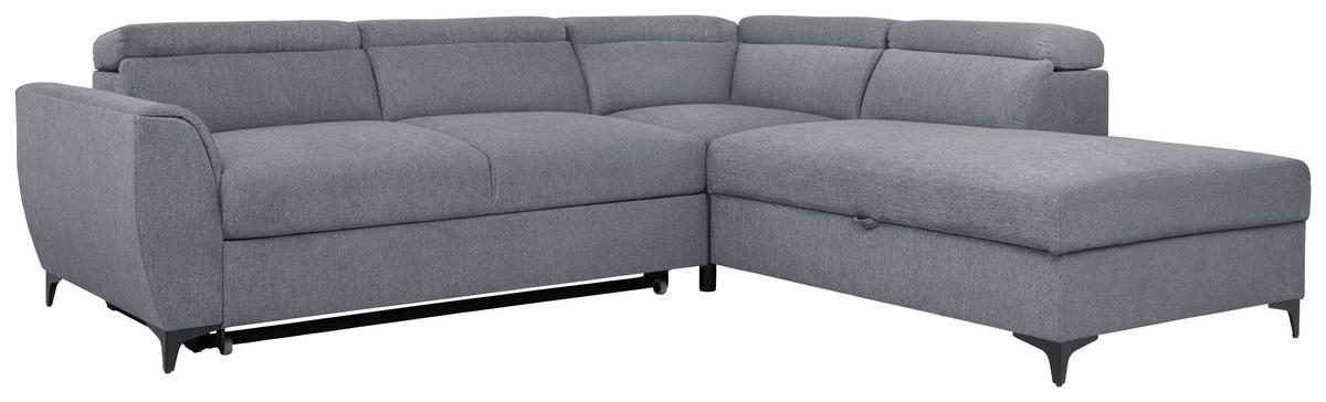 ECKSOFA in Velours Dunkelgrau  - Dunkelgrau/Schwarz, Konventionell, Textil/Metall (255/217cm) - MID.YOU