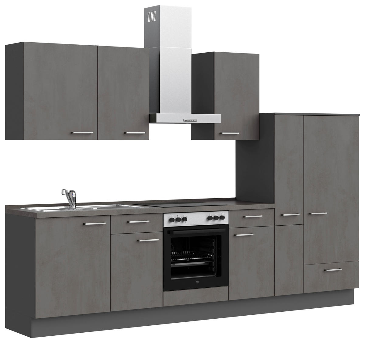 KÜCHENBLOCK Riva 300 cm  in Schieferfarben  - Schieferfarben/Edelstahlfarben, MODERN, Holzwerkstoff/Metall (300cm) - Nobilia