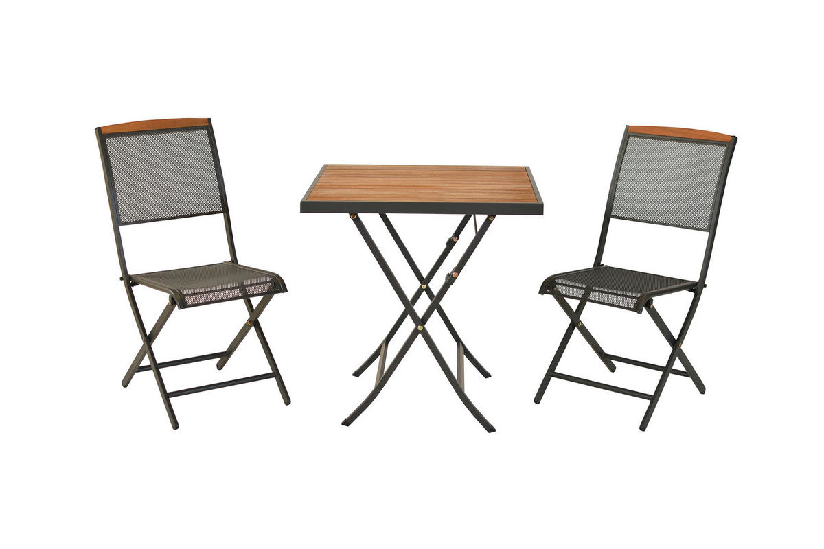 BALKONSET Graphitfarben, Akaziefarben 3-teilig  - Graphitfarben/Akaziefarben, KONVENTIONELL, Holz/Metall - Gardenson