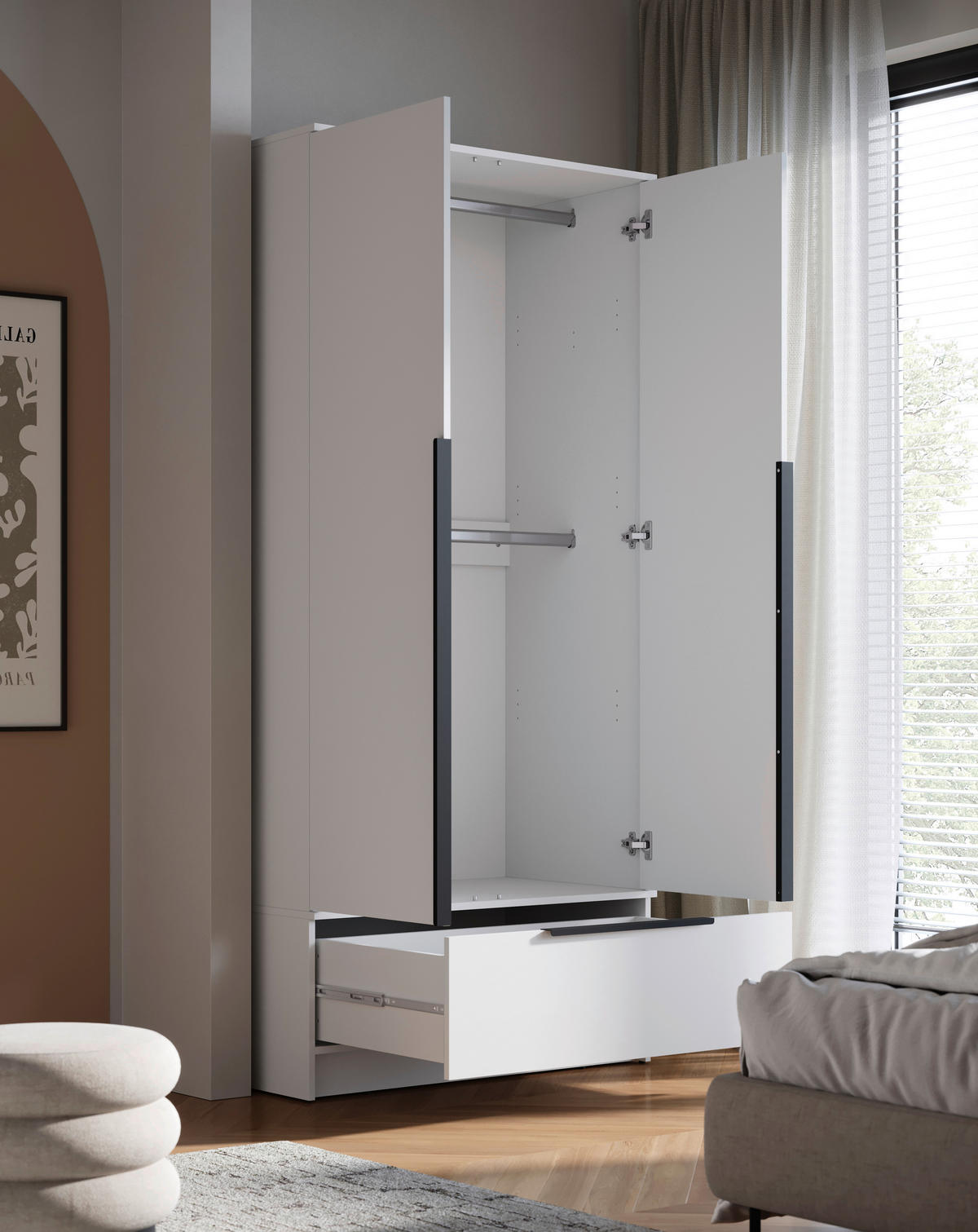 KLEIDERSCHRANK Weiss  - Weiss/Schwarz, Konventionell, Holzwerkstoff/Metall (90,2/192,9/51cm) - MID.YOU