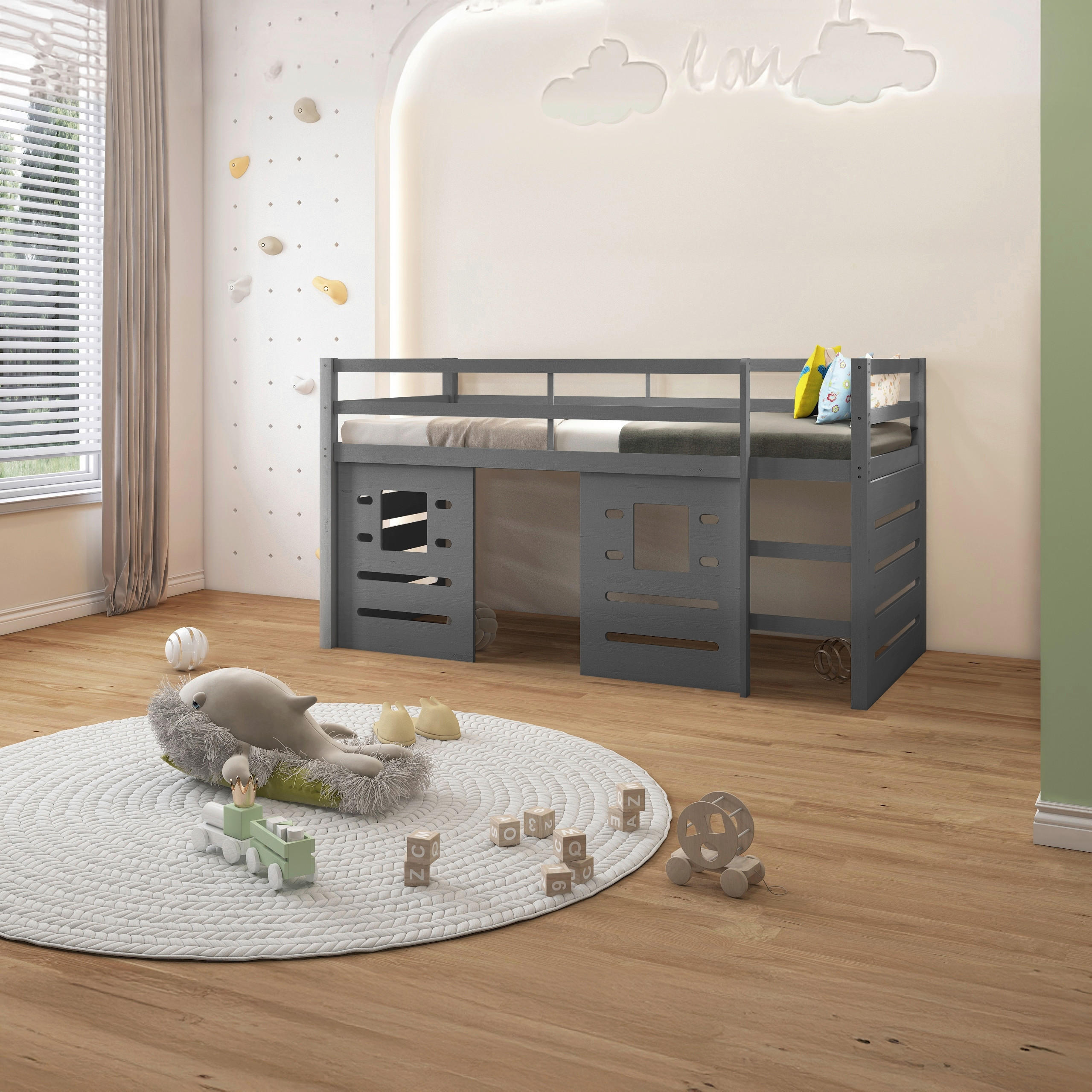 HOCHBETT 90/200 cm,  in Grau, Leiter, Lattenrost  - Naturfarben/Grau, MODERN, Holz (90/200cm) - MID.YOU