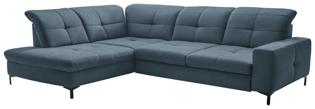 ECKSOFA in Chenille Blau  240/308 cm  - Blau/Schwarz, Design, Textil/Metall (240/308cm) - Xora