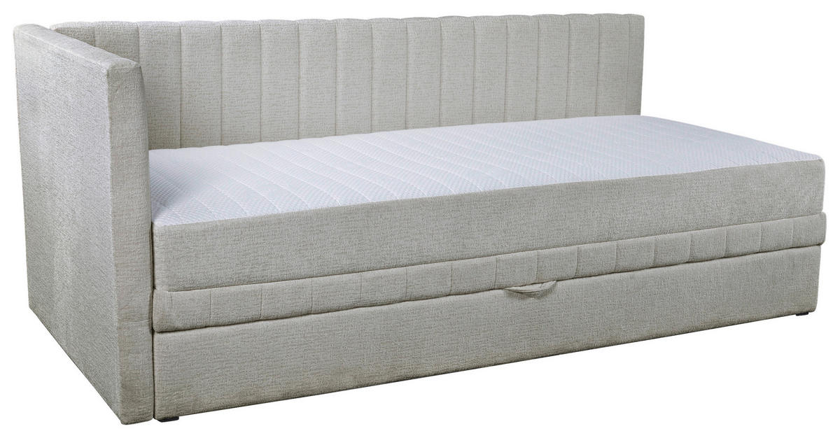 SCHLAFSOFA  mit Bettkasten erhältlich, Bettfunktion erhältlich Struktur Hellgrau  - Hellgrau/Schwarz, Design, Holz/Textil (212/83/99cm) - MID.YOU