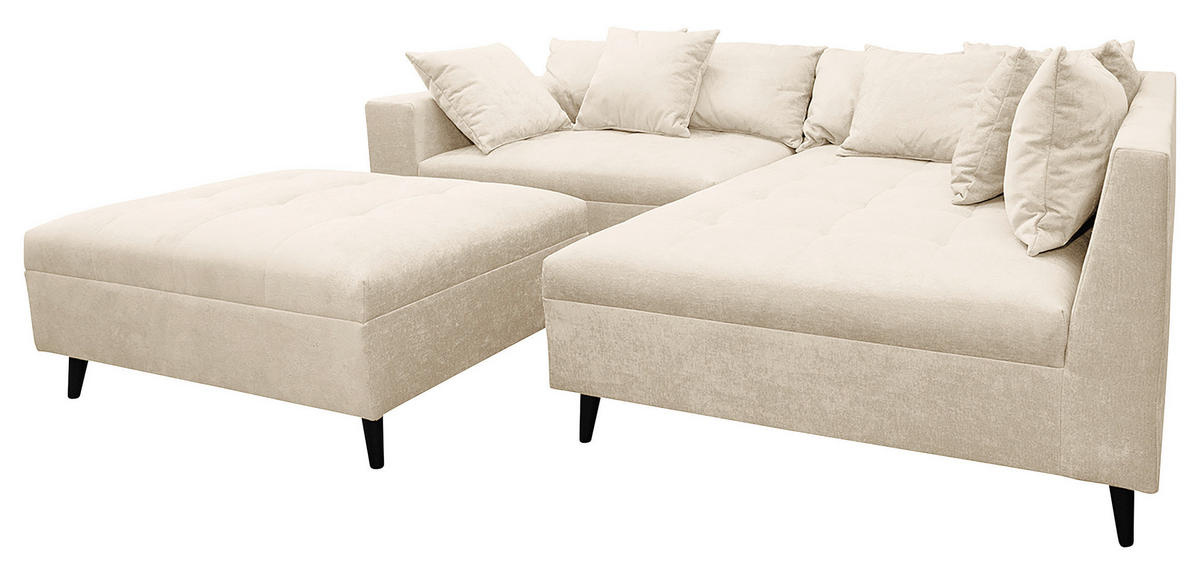 Ecksofa inkl. Hocker in Flachgewebe Beige  - Beige/Schwarz, Design, Holz/Textil (247/174cm) - MID.YOU