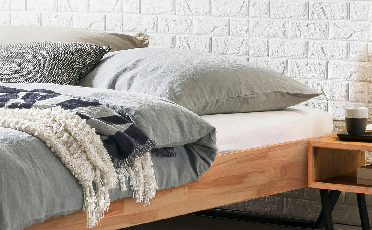 BETT 180/200 cm  in Anthrazit, Kernbuche  - Anthrazit/Kernbuche, KONVENTIONELL, Holz/Metall (180/200cm) - Hasena