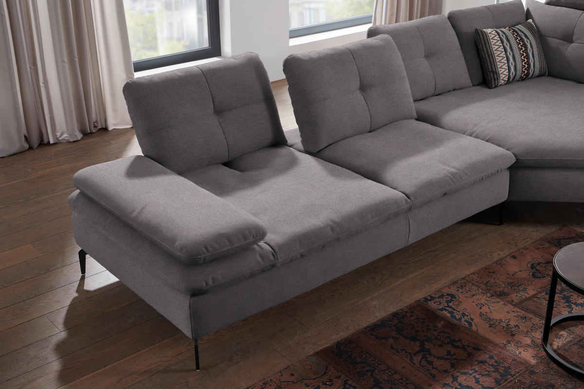 ECKSOFA in Flachgewebe Anthrazit  344/157 cm  - Anthrazit/Schwarz, Design, Textil/Metall (344/157cm) - Chilliano