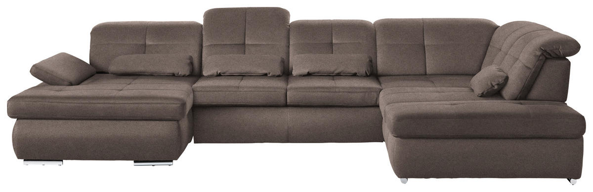 WOHNLANDSCHAFT  in Mikrofaser Graubraun  - Chromfarben/Graubraun, Design, Textil (195/371/260cm) - Beldomo Style