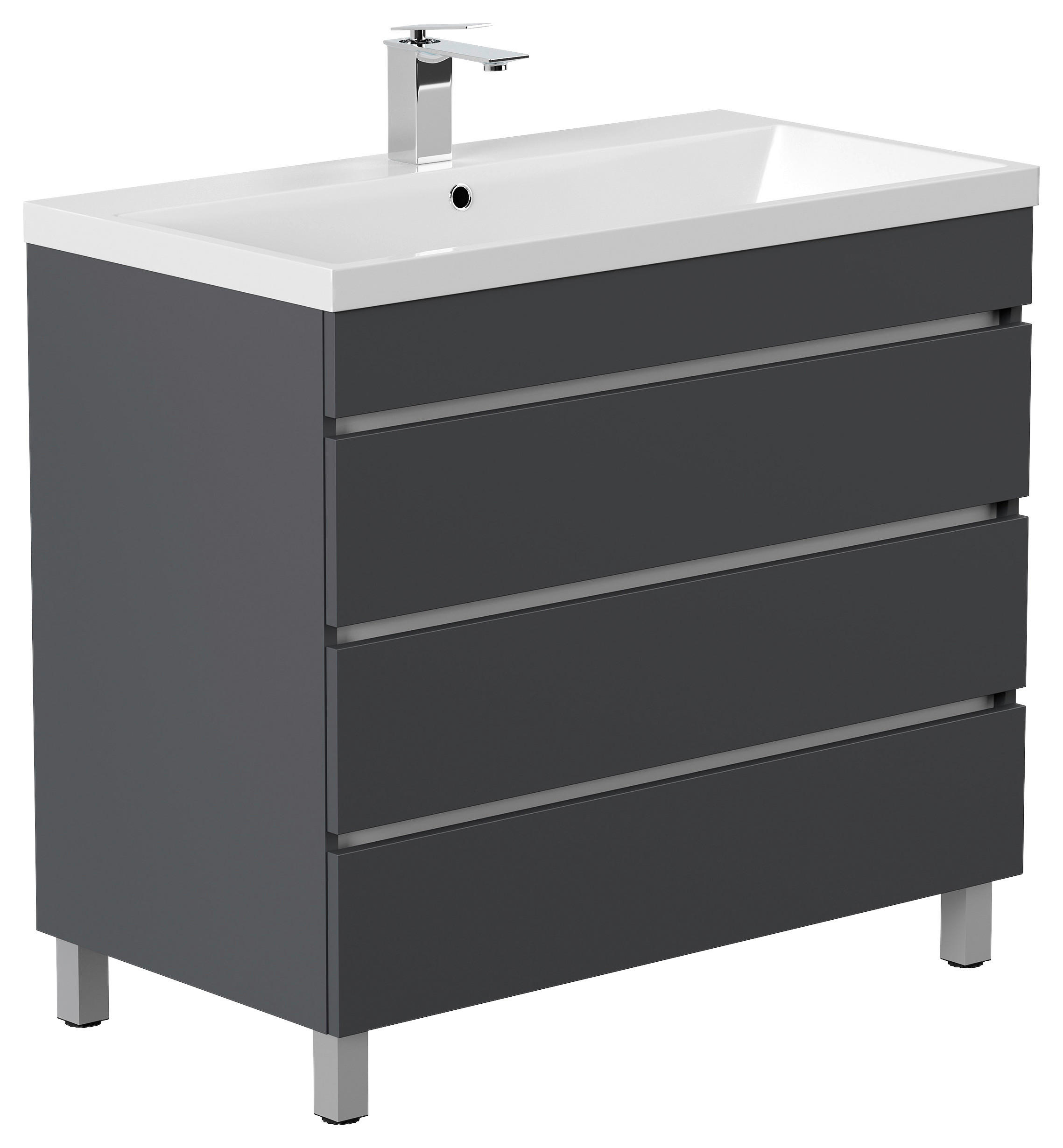 WASCHTISCHKOMBI 90 cm  - Graphitfarben/Weiß, Basics, Holzwerkstoff/Stein (90cm) - MID.YOU