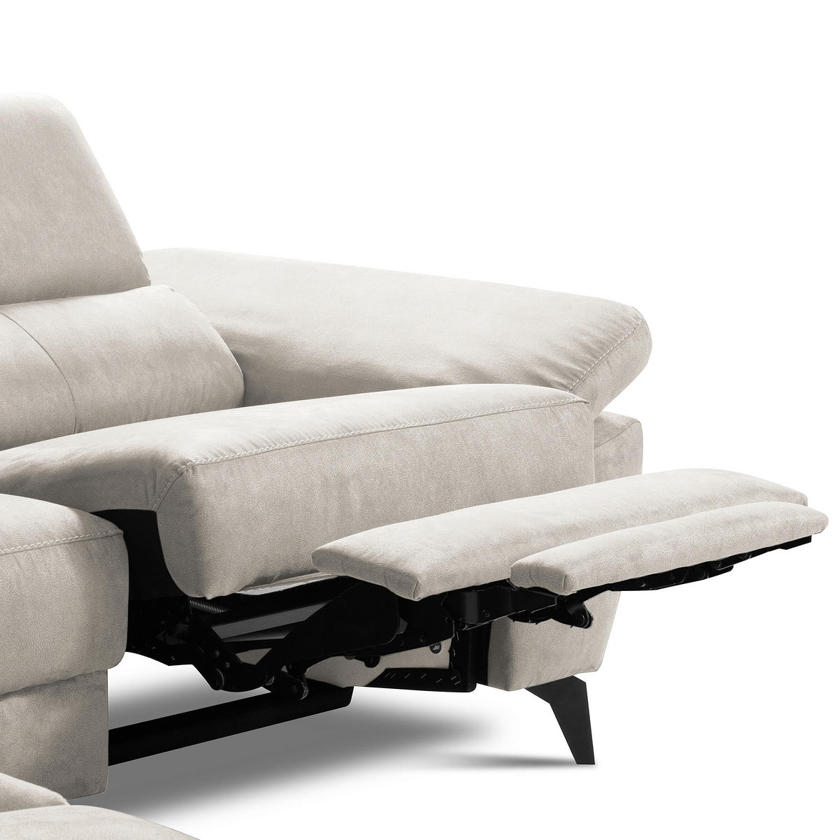 ECKSOFA SONO in Lederlook Hellgrau Armteilverstellung, Kopfteilverstellung  210/265 cm  - Hellgrau/Schwarz, Design, Textil/Metall (210/265cm) - Livetastic