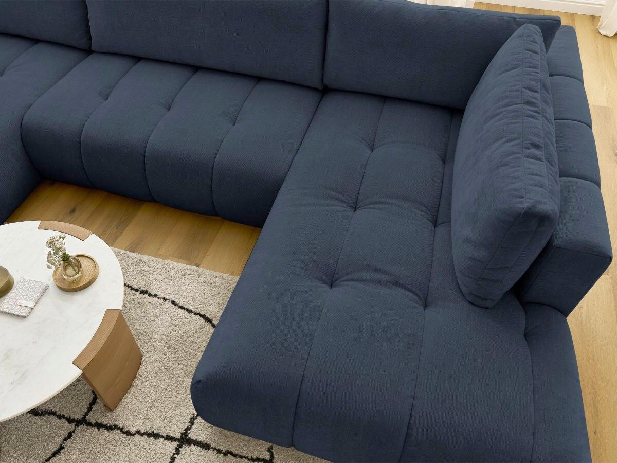 WOHNLANDSCHAFT  FUJI  Dunkelblau Leinenoptik  - Schwarz/Dunkelblau, MODERN, Kunststoff/Textil (160/377/204cm)