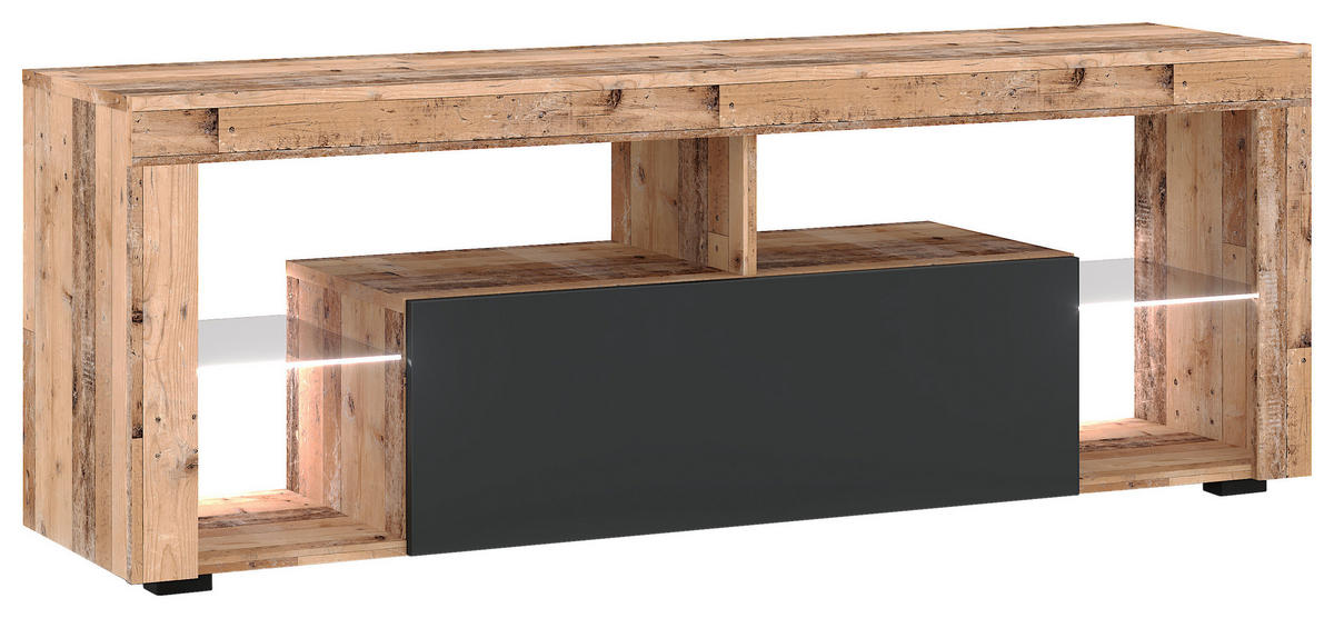 LOWBOARD EVEREST  in 140/50,5/35 cm  - Alteiche/Anthrazit, Design, Glas/Holzwerkstoff (140/50,5/35cm) - Livetastic