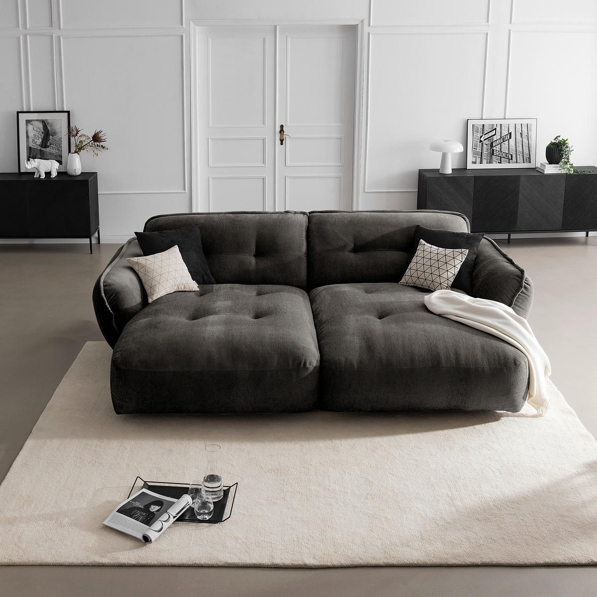 BIGSOFA in Chenille Anthrazit  - Anthrazit/Schwarz, Modern, Kunststoff/Textil (285/87/184cm) - Trendmanufaktur