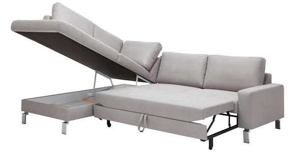 ECKSOFA Hellgrau Flachgewebe  - Chromfarben/Hellgrau, Design, Textil/Metall (200/276cm) - Hom`in