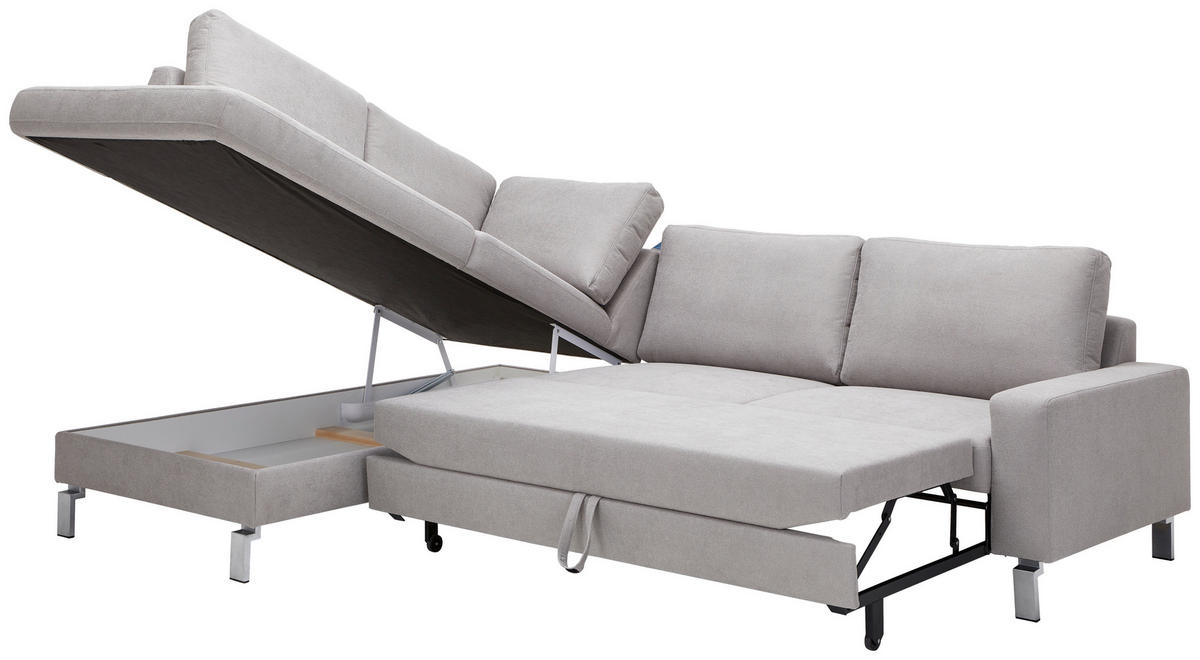 ECKSOFA in Flachgewebe Hellgrau  - Chromfarben/Hellgrau, Design, Textil/Metall (200/276cm) - Hom`in