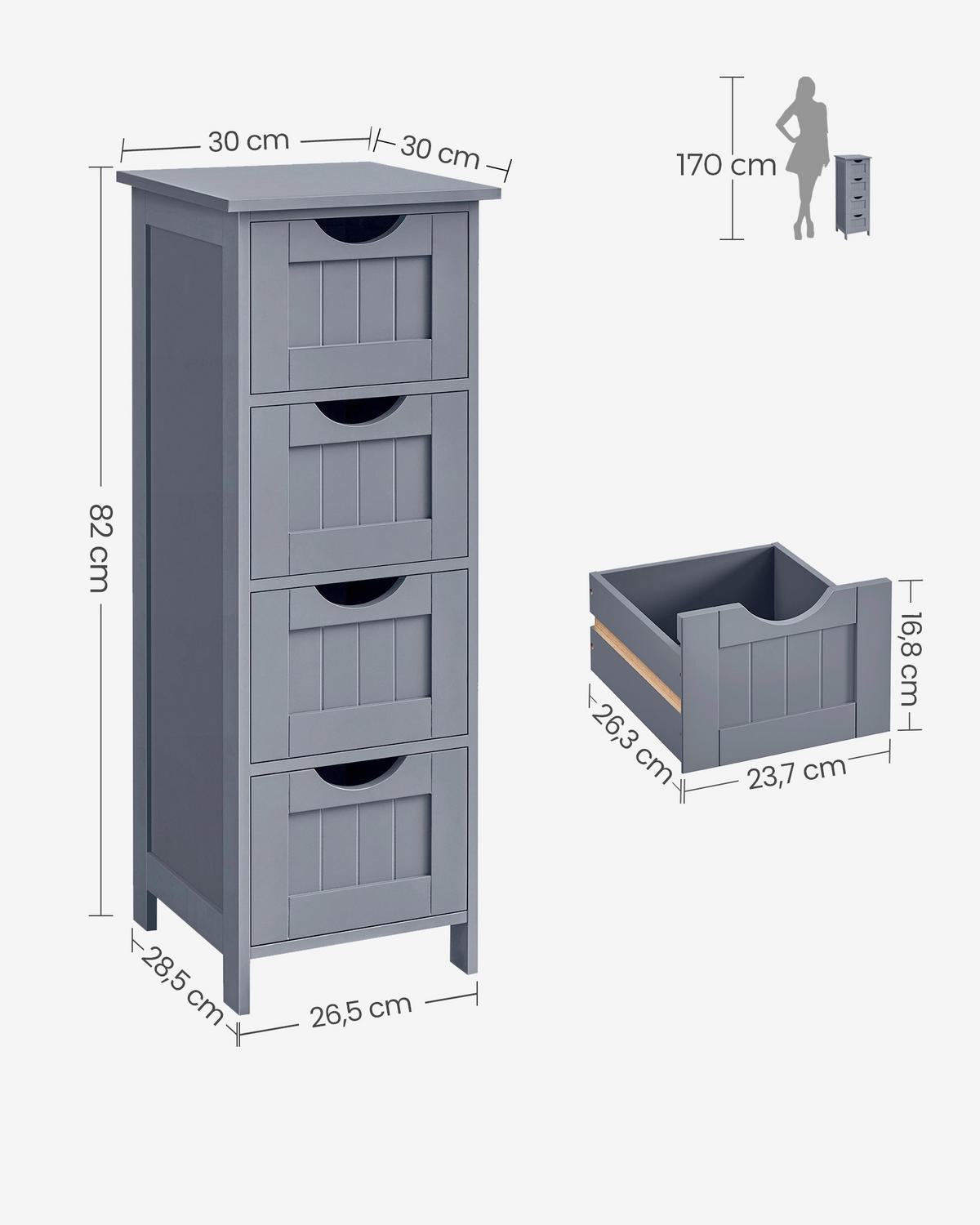 MIDISCHRANK 30/82/30 cm  - Grau, MODERN, Holzwerkstoff (30/82/30cm) - MID.YOU