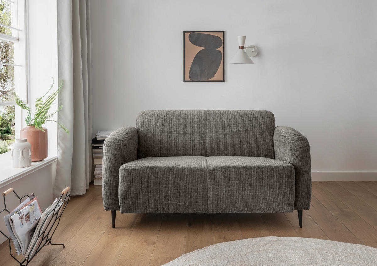 2-SITZER-SOFA Mikrofaser Graubraun  - Graubraun/Schwarz, MODERN, Textil/Metall (140/76/90cm) - Livetastic