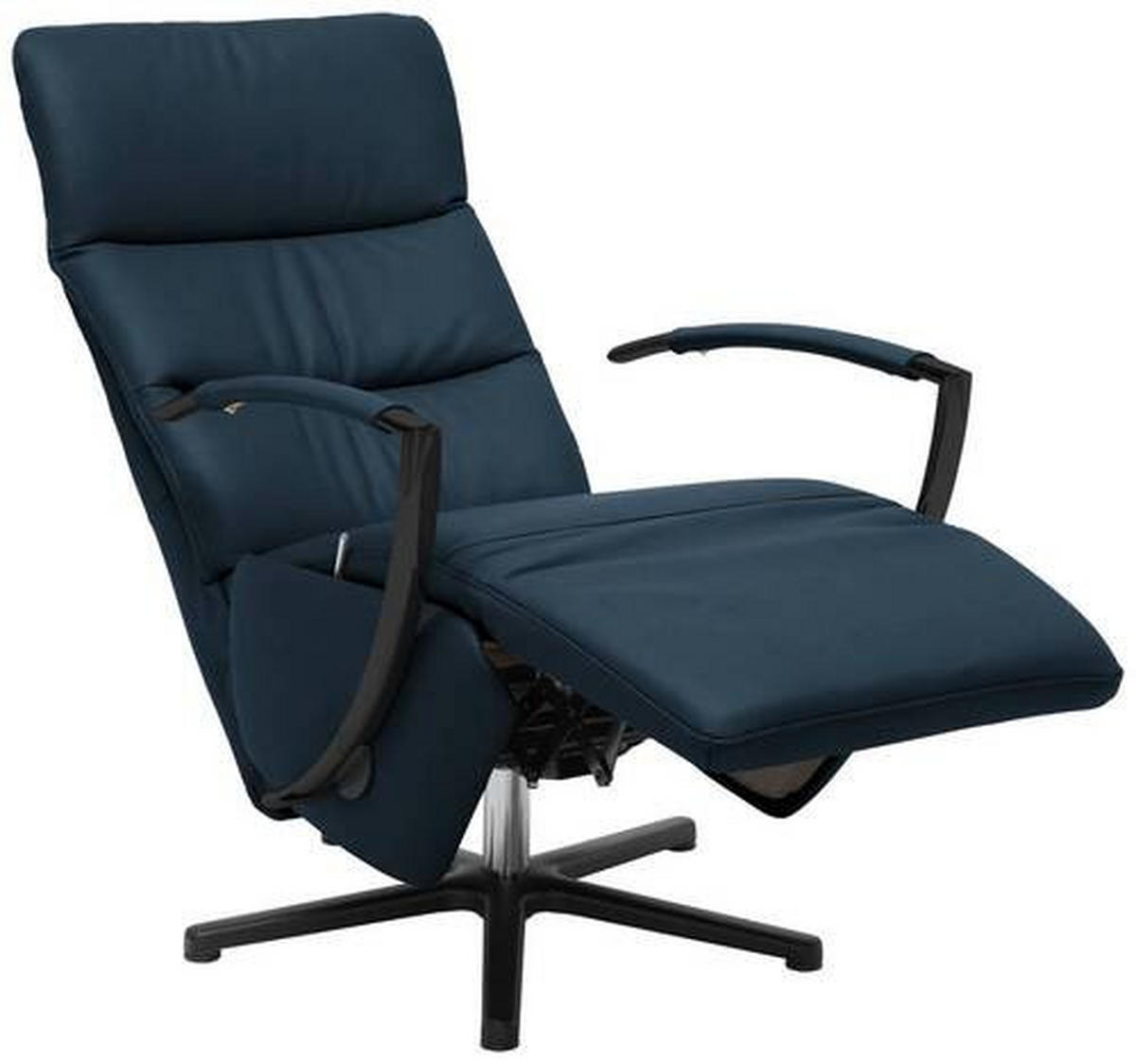 RELAXSESSEL in Leder Dunkelblau  - Schwarz/Dunkelblau, Design, Leder/Metall (64/112/80cm) - Cantus