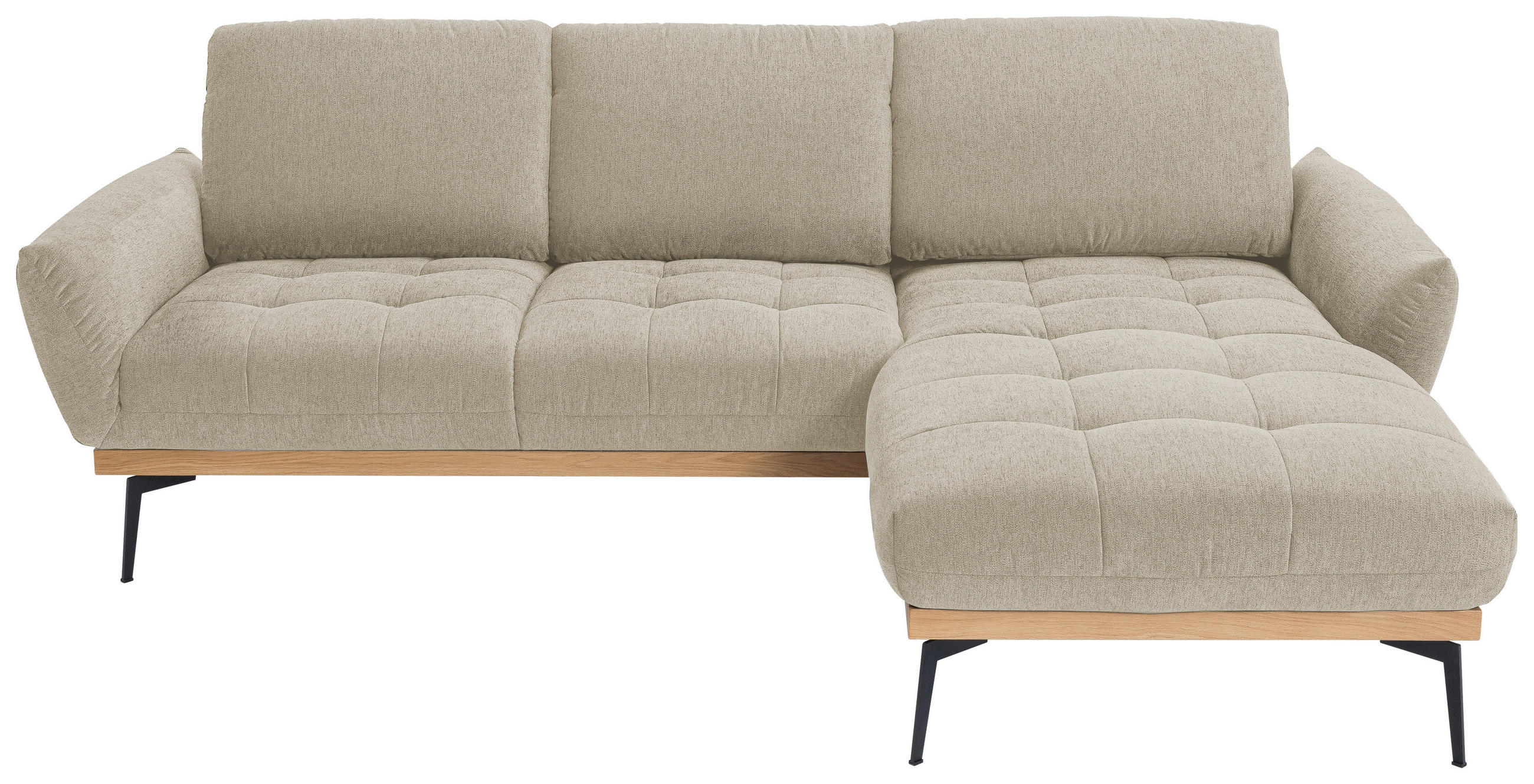 ECKSOFA in Flachgewebe Naturfarben, Sandfarben  245/171 cm  - Sandfarben/Schwarz, Design, Holz/Textil (245/171cm) - Stylife