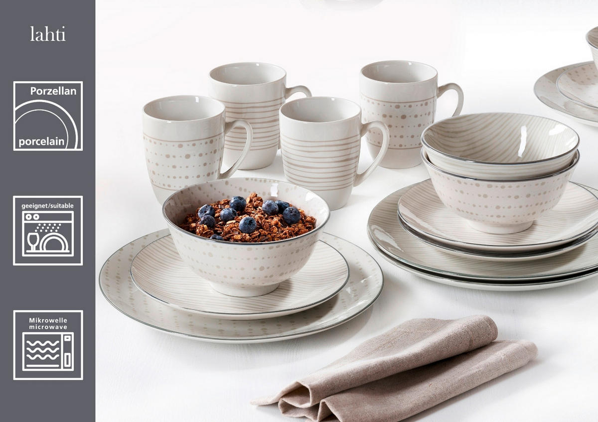 KOMBISERVICE Lahti 16-teilig  - Weiß/Grau, Basics, Keramik (36/30/24cm) - Ritzenhoff Breker