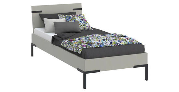 BETT 90/200 cm  in Hellgrau  - Hellgrau/Schwarz, Design, Holzwerkstoff/Metall (90/200cm) - Xora