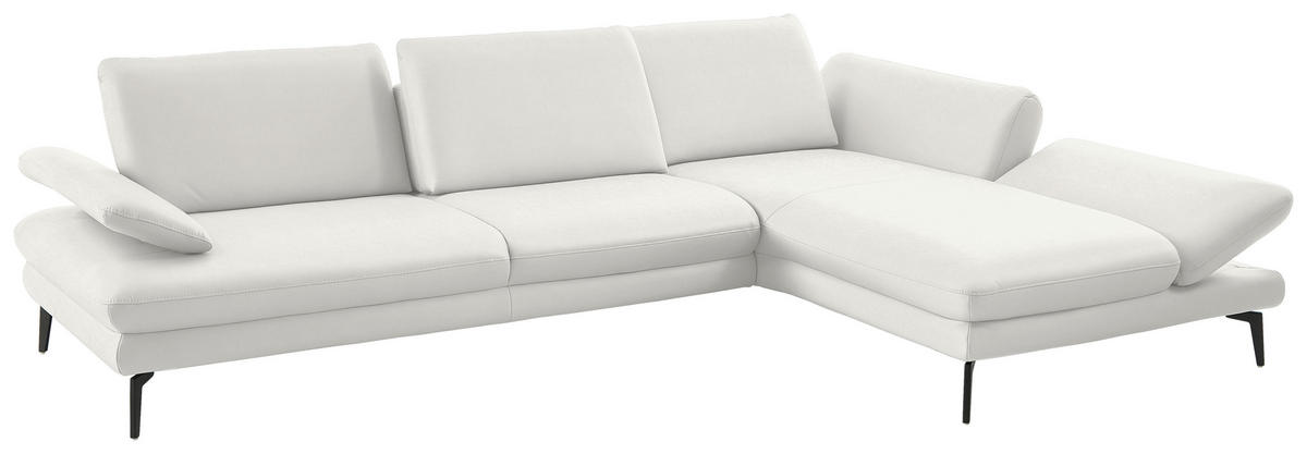 ECKSOFA in Echtleder Weiss  - Weiss/Schwarz, Design, Leder/Metall (308/195cm) - Dieter Knoll