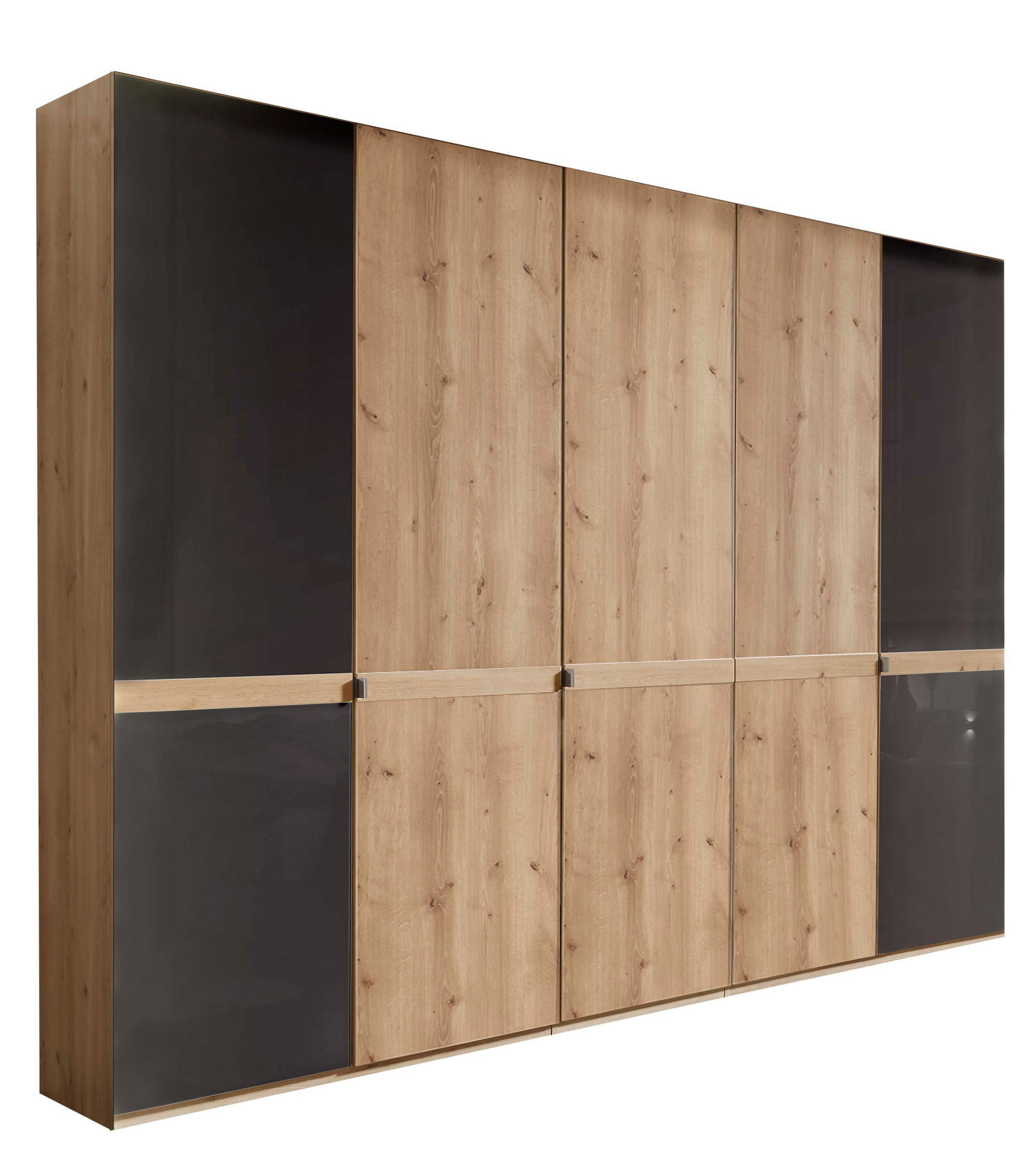 DREHTÜRENSCHRANK in Graphitfarben, Eichefarben  - Chromfarben/Eichefarben, Konventionell, Glas/Holzwerkstoff (250/216/58cm) - Novel