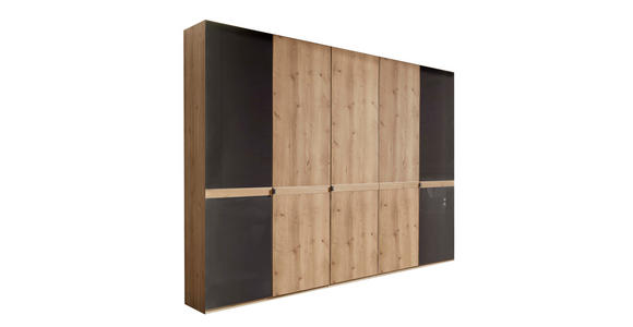 DREHTÜRENSCHRANK in Graphitfarben, Eichefarben - Chromfarben/Eichefarben, KONVENTIONELL, Glas/Holzwerkstoff (250/216/58cm) - Novel