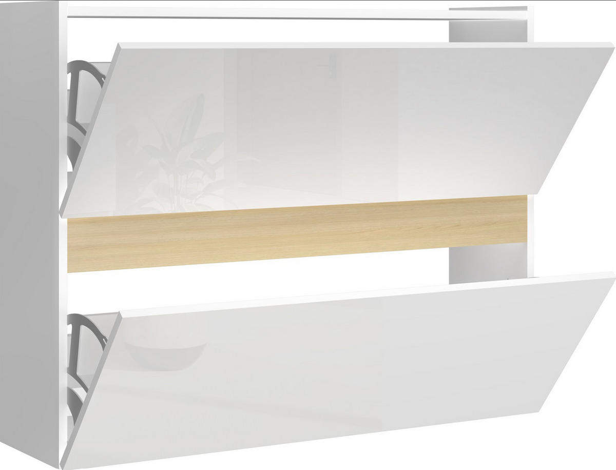 SCHUHKIPPER - Eichefarben/Weiß Hochglanz, Design, Holzwerkstoff (104/82/29cm) - MID.YOU