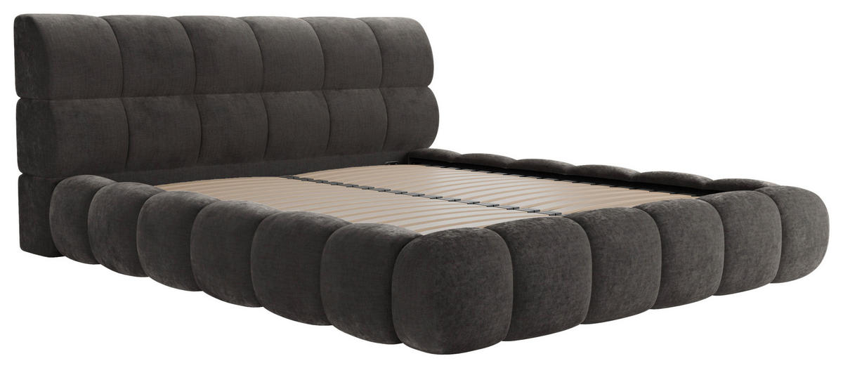 POLSTERBETT 180/200 cm,  in Dunkelgrau, Lattenrost, Bettkasten,  - Dunkelgrau/Schwarz, Design, Holz/Textil (180/200cm) - Chameo