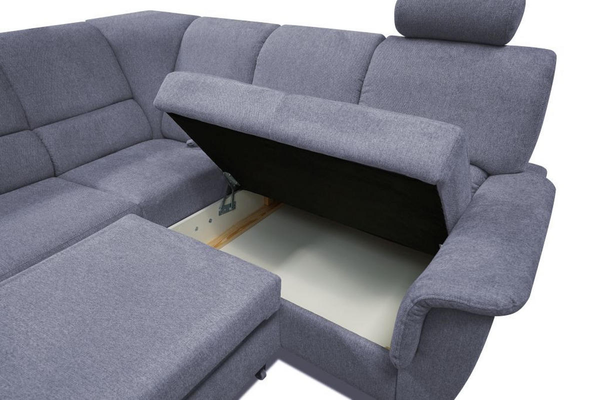 ECKSOFA Blaugrau Webstoff  - Silberfarben/Blaugrau, Design, Holz/Kunststoff (270/216cm) - Livetastic