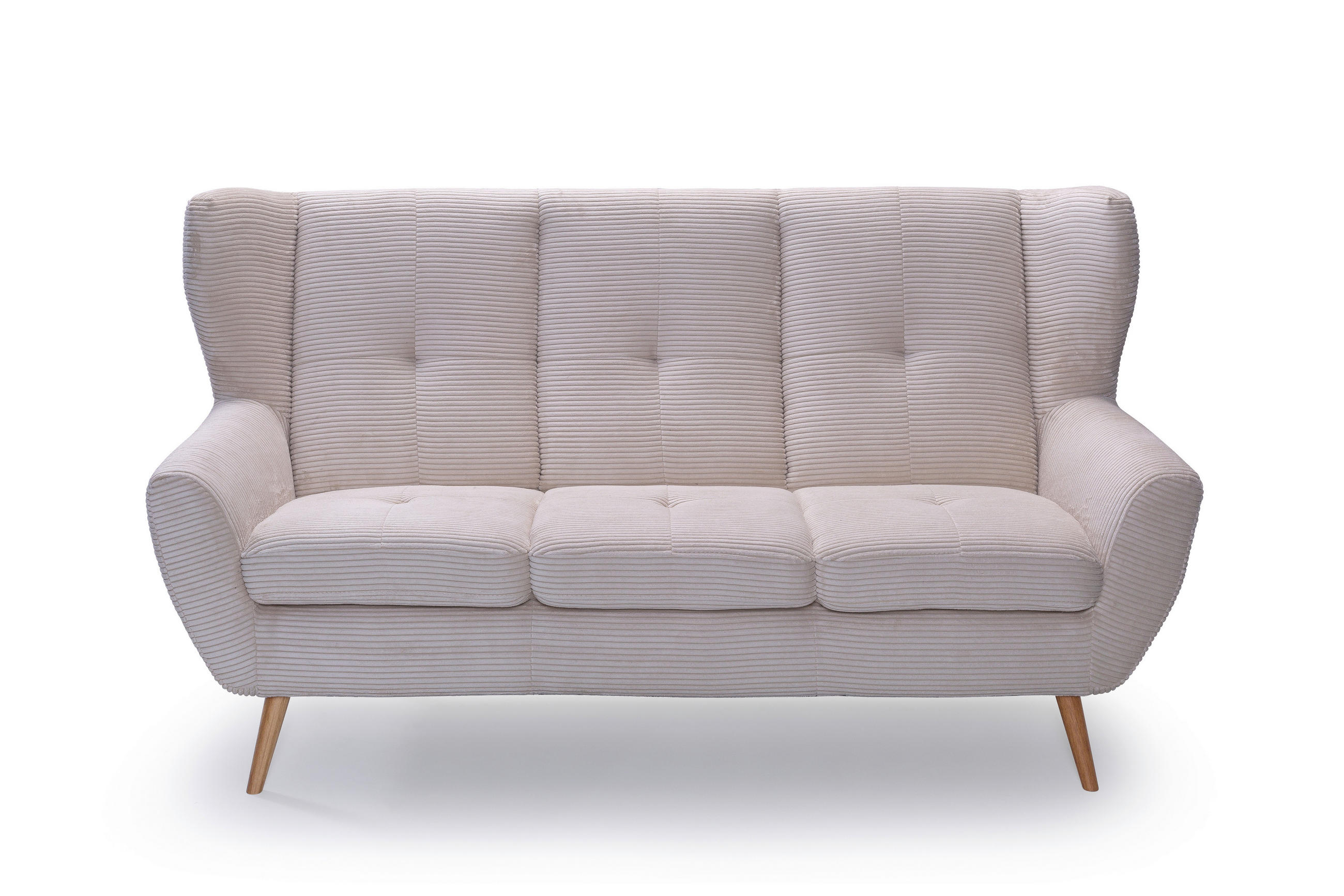 3-SITZER-SOFA Cord Creme  - Eichefarben/Creme, Design, Holz/Textil (190/102/90cm) - Stylife