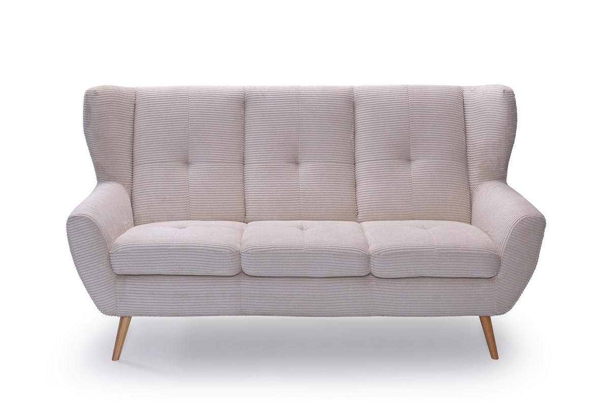 3-SITZER-SOFA in Cord Creme  - Eichefarben/Creme, Design, Holz/Textil (190/102/90cm) - Stylife