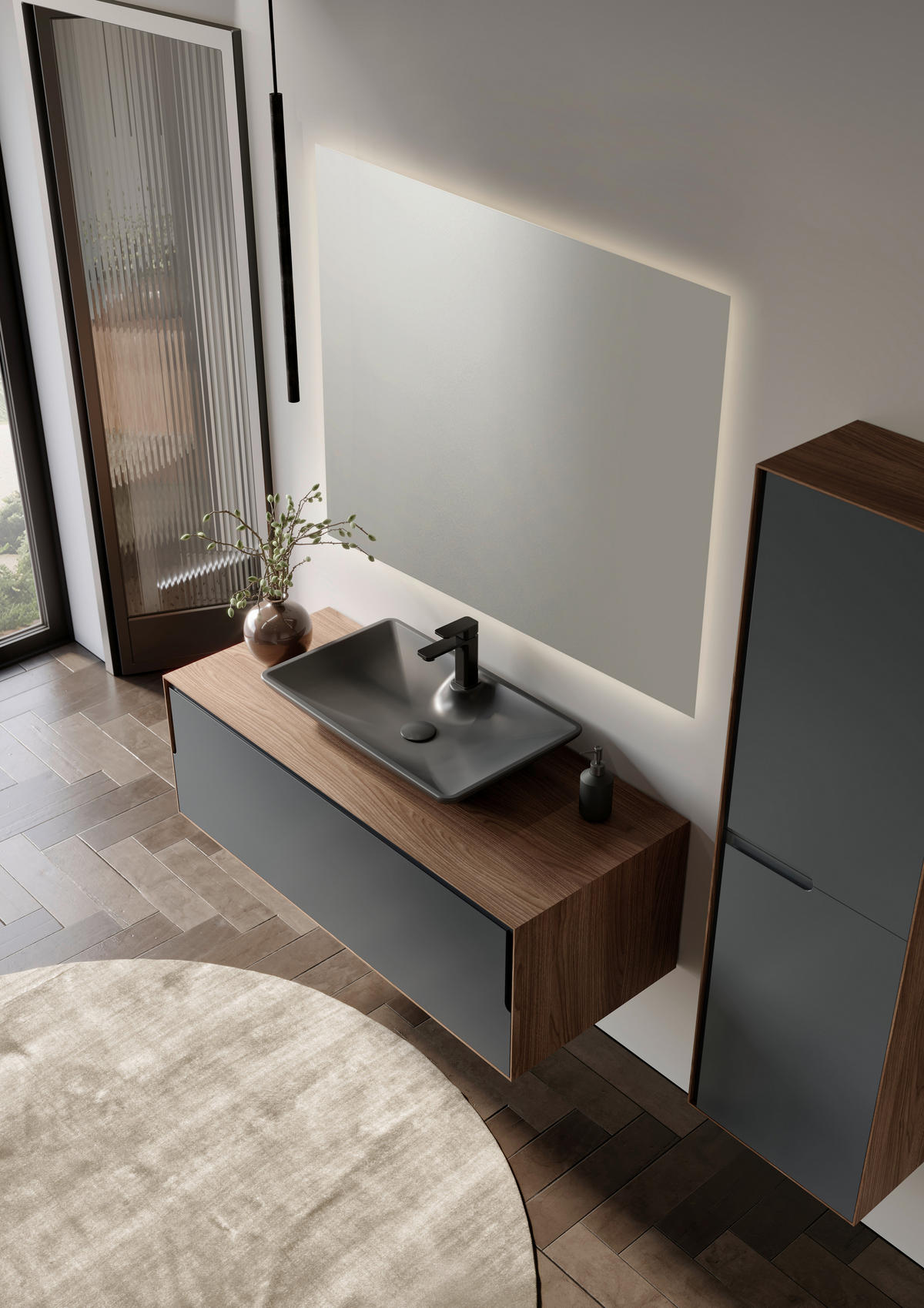 WASCHTISCHKOMBI 120 cm  - Anthrazit/Walnussfarben, Design, Keramik/Holzwerkstoff (120cm) - Welnova