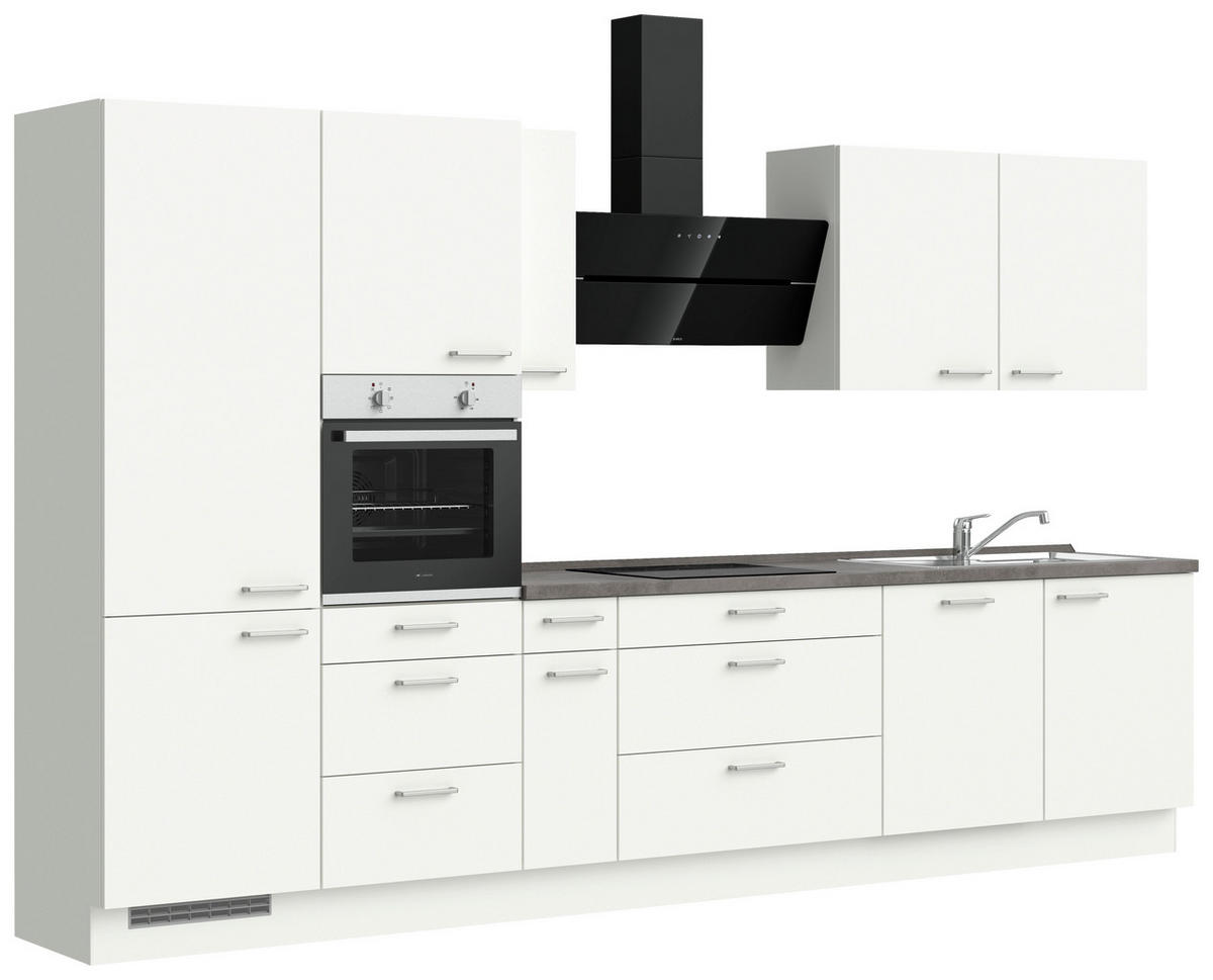 BUCĂTĂRIE FĂRĂ ELECTROCASNICE  - alb/culoare inox, Modern, metal/material pe bază de lemn (360cm) - Nobilia