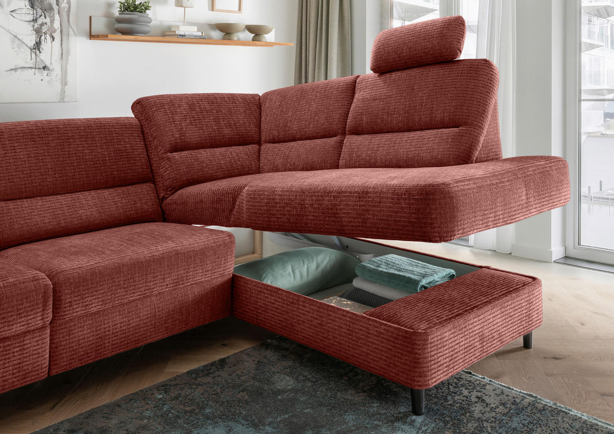 ECKSOFA Koralle Mikrofaser  - Koralle/Schwarz, MODERN, Holz/Textil (266/190cm) - Livetastic