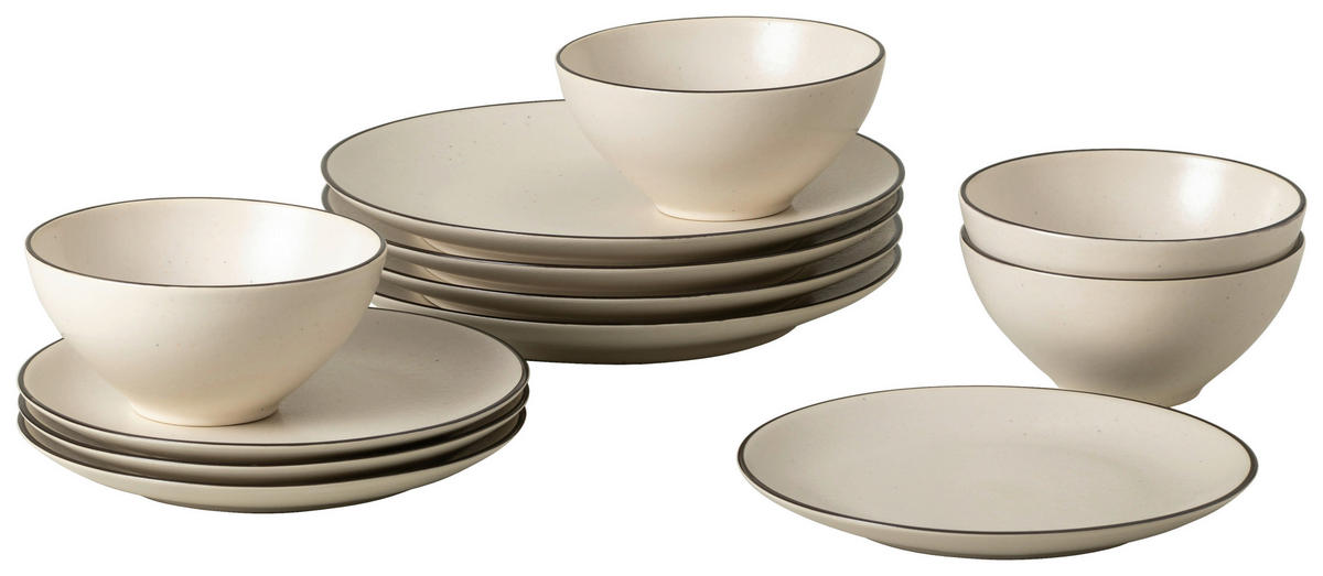 KOMBISERVICE Schwarz, Beige AUGUSTA 12-teilig 4 Personen  - Beige/Schwarz, Basics, Keramik - Costa Nova