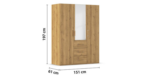 DREHTÜRENSCHRANK in Eichefarben - Eichefarben, Design, Glas/Holzwerkstoff (151/197/60cm) - Novel