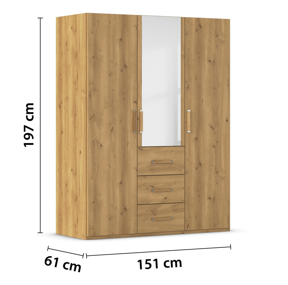 DREHTÜRENSCHRANK 151/197/60 cm 3-türig Eichefarben  - Eichefarben, Design, Glas/Holzwerkstoff (151/197/60cm) - Novel