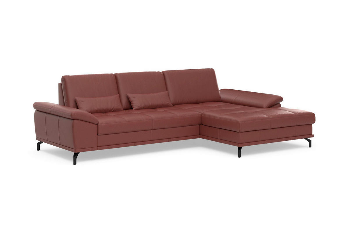 ECKSOFA COSTELLO E Rotbraun Echtleder Nierenkissen, Armteilverstellung, Sitztiefenverstellung  - Rotbraun/Schwarz, Basics, Leder/Textil (301/176cm) - Sit & More