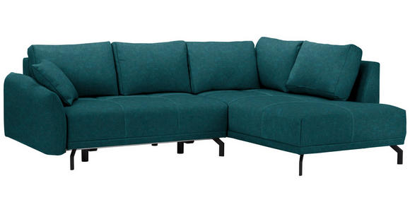 ECKSOFA in Webstoff Petrol  - Petrol/Schwarz, Design, Textil/Metall (250/191cm) - Carryhome