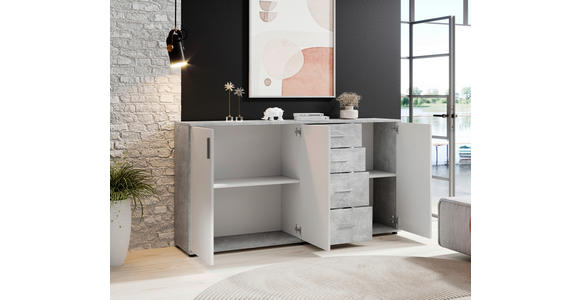 KOMMODE Bobby, 160/82/35 cm, 4 Schublade(n)  - Silberfarben/Weiß, KONVENTIONELL, Holzwerkstoff/Kunststoff (160/82/35cm) - Carryhome