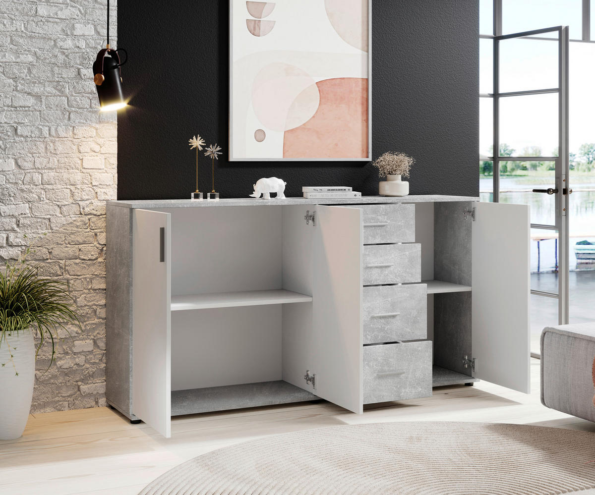 KOMMODE Bobby  in 160/82/35 cm  - Silberfarben/Weiß, KONVENTIONELL, Holzwerkstoff/Kunststoff (160/82/35cm) - Carryhome
