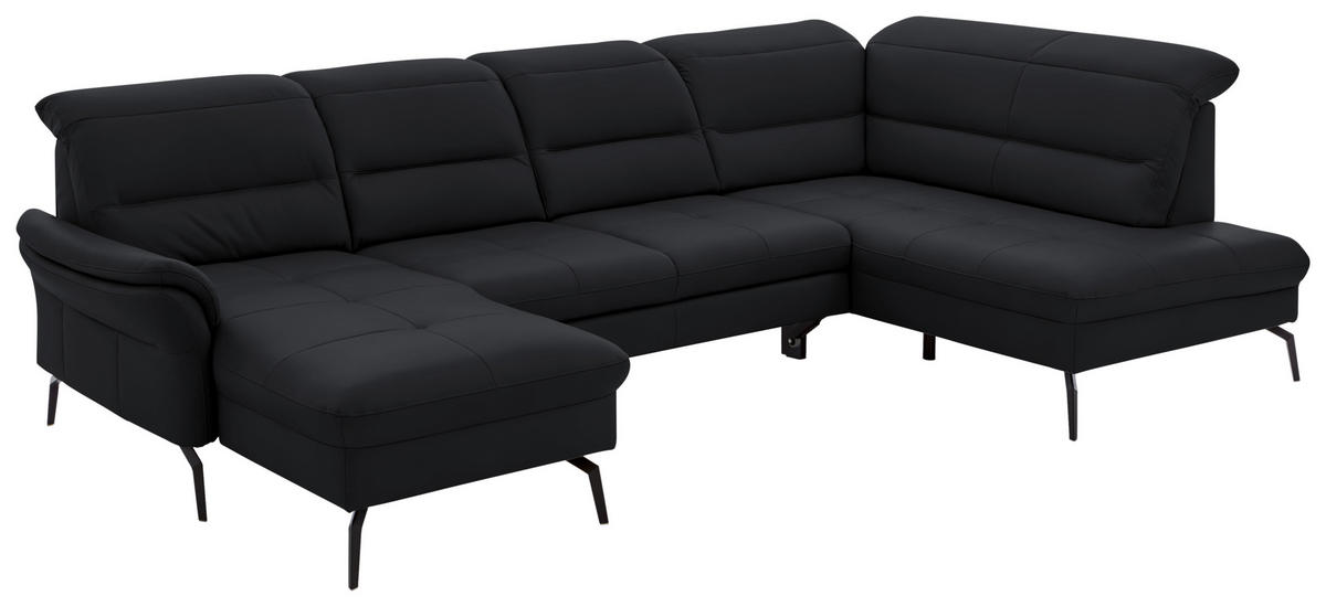 WOHNLANDSCHAFT  in Echtleder Anthrazit  - Anthrazit/Schwarz, Design, Leder/Metall (181/336/206cm) - Beldomo Speed