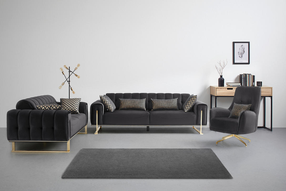3-sitzer-sofa Aile, textil, negru - auriu/negru, Lifestyle, textil (244/80/90cm) - Based