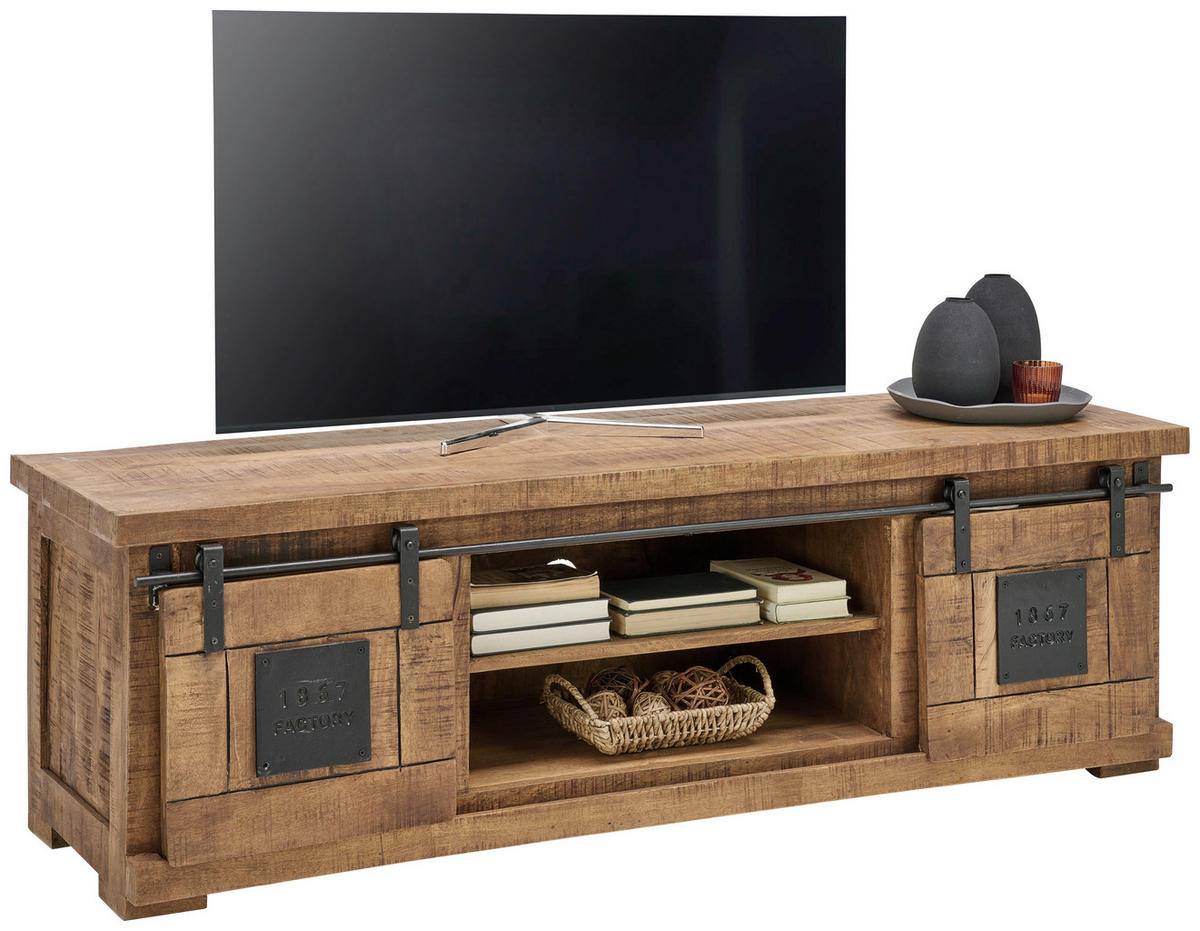 TV-BÄNK  i 160/50/45 cm  - svart/naturfärgad, Klassisk, metall/trämaterial (160/50/45cm) - Landscape